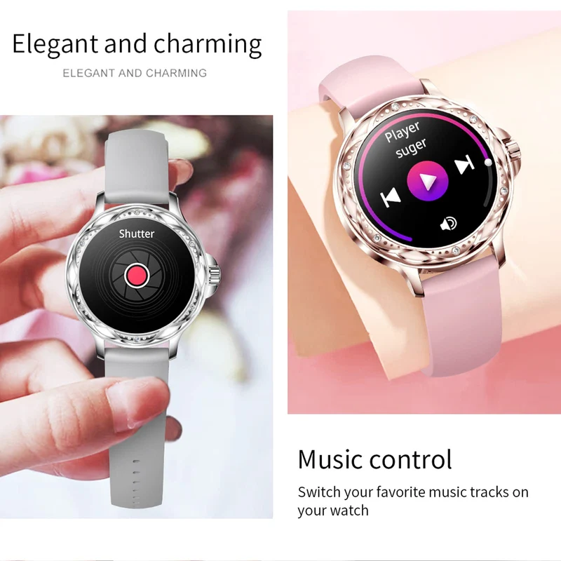 Fitness Tracker, Pink Diamonds Smart Watches for Women (Answer/Make Calls) with Full Touch Color Screen, Elegant Designer Activity Smartwatch