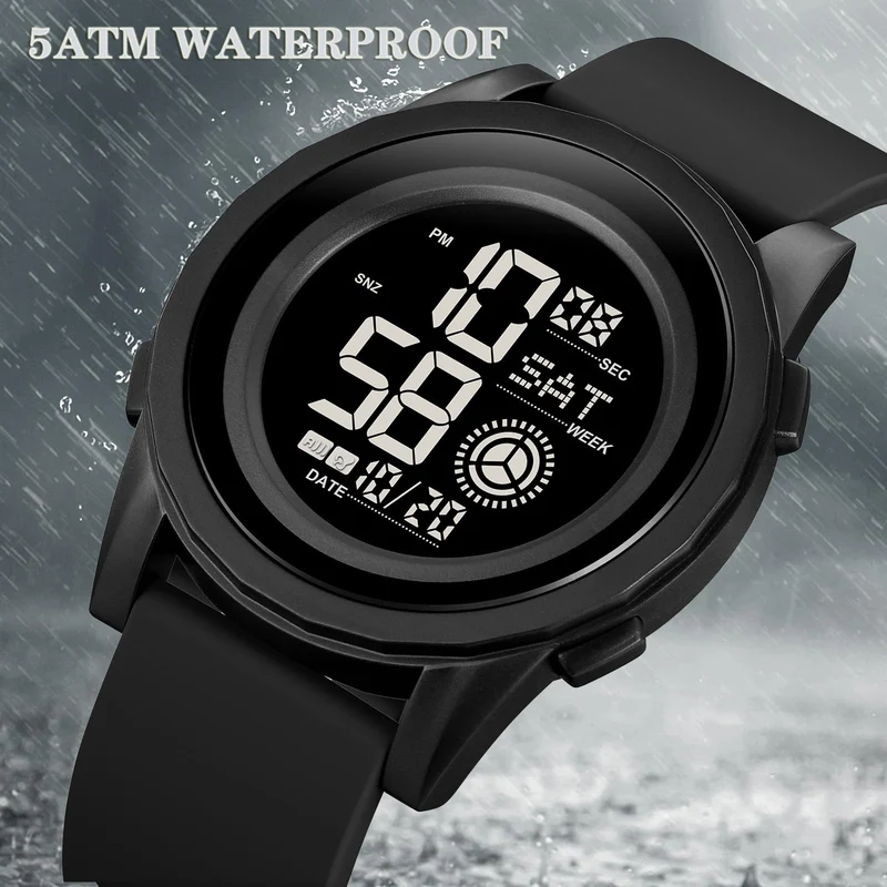 Findtime Digital Watch for Men Women 5Bar Waterproof Outdoor Sports Wrist Watches with Dual Time/Timer/12/24 H/LED Back Ligh/Alarm/Stopwatch