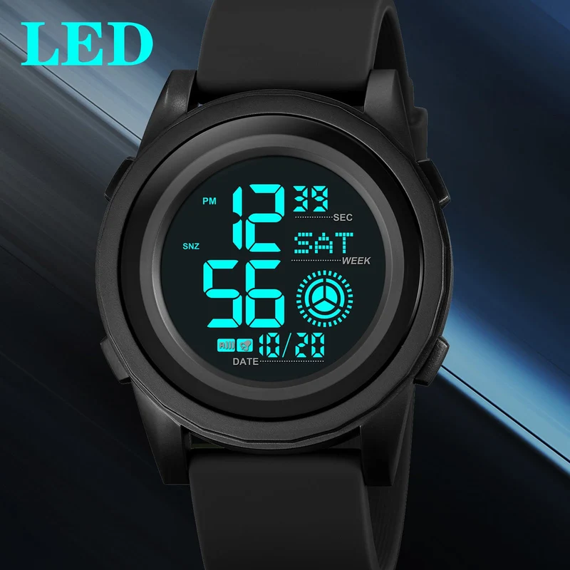 Findtime Digital Watch for Men Women 5Bar Waterproof Outdoor Sports Wrist Watches with Dual Time/Timer/12/24 H/LED Back Ligh/Alarm/Stopwatch