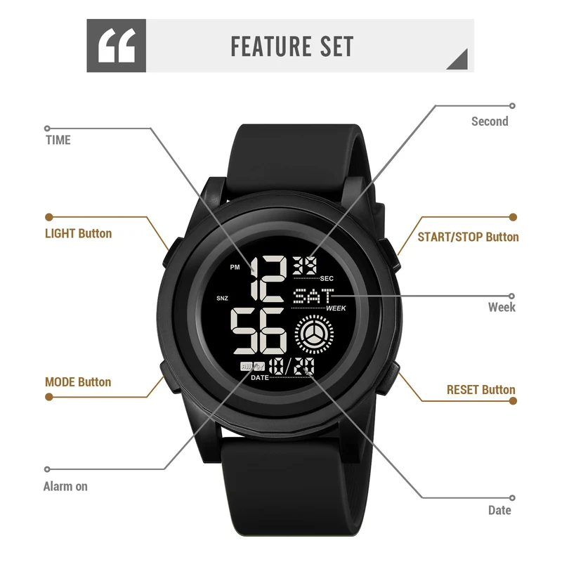 Findtime Digital Watch for Men Women 5Bar Waterproof Outdoor Sports Wrist Watches with Dual Time/Timer/12/24 H/LED Back Ligh/Alarm/Stopwatch