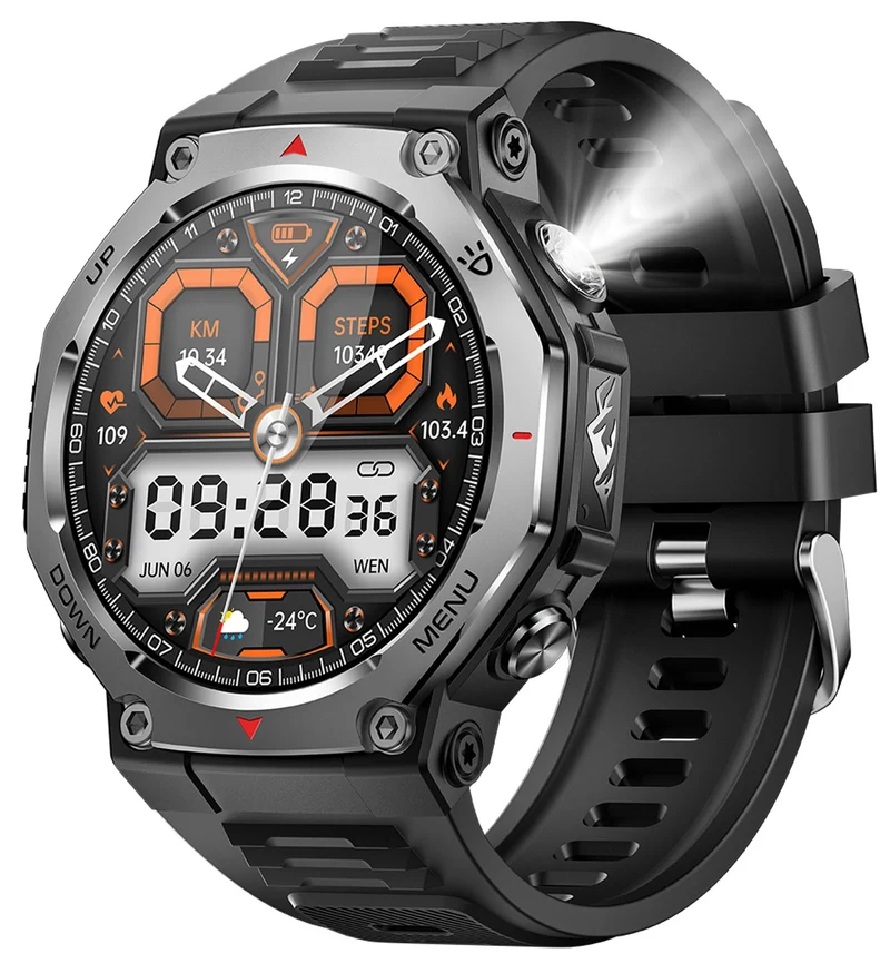 Smart Watch for Men Military Watches Heart Rate Monitor Sleep Tracking Bluetooth Calling Message Notifications Fitness Tracker Step Counter Outdoor Sports Flashlight Remote Camera Waterproof