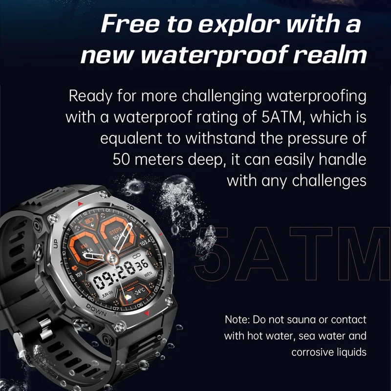 Smart Watch for Men Military Watches Heart Rate Monitor Sleep Tracking Bluetooth Calling Message Notifications Fitness Tracker Step Counter Outdoor Sports Flashlight Remote Camera Waterproof