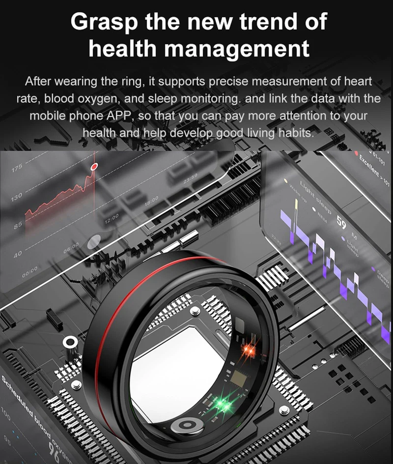 Smart Ring for Men Women Fitness Tracker Ring Health Smart Rings Heart Rate Monitor Sleep Tracker Calorie Step Counter Gesture Control Multi-Sport Modes Waterproof Compatible with iOS Android Phones