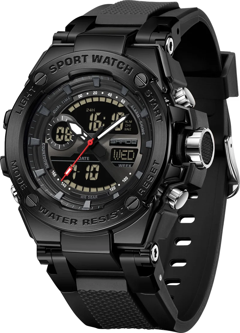 Findtime Mens Watch Alloy Bezel Sport Waterproof Watches Military Digital Analog Watch Tactical Outdoor Big Face Heavy Duty Wrist Watches Dual Time LED Luminous Alarm Stopwatch