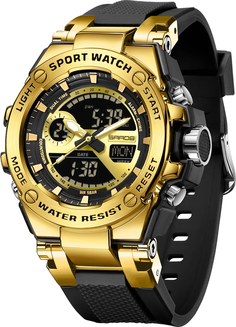 Findtime Mens Watch Alloy Bezel Sport Waterproof Watches Military Digital Analog Watch Tactical Outdoor Big Face Heavy Duty Wrist Watches Dual Time LED Luminous Alarm Stopwatch