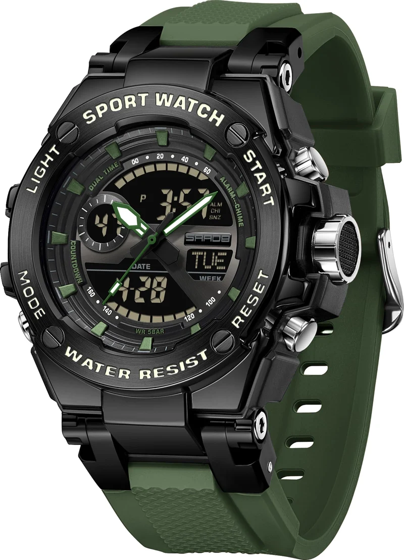 Findtime Mens Watch Alloy Bezel Sport Waterproof Watches Military Digital Analog Watch Tactical Outdoor Big Face Heavy Duty Wrist Watches Dual Time LED Luminous Alarm Stopwatch