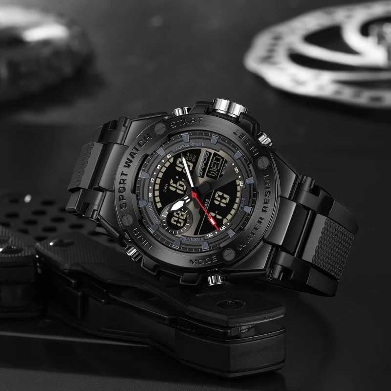 Findtime Mens Watch Alloy Bezel Sport Waterproof Watches Military Digital Analog Watch Tactical Outdoor Big Face Heavy Duty Wrist Watches Dual Time LED Luminous Alarm Stopwatch