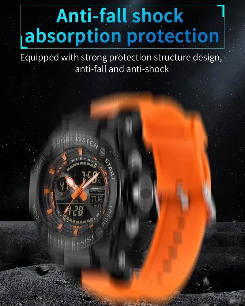 Findtime Mens Watch Alloy Bezel Sport Waterproof Watches Military Digital Analog Watch Tactical Outdoor Big Face Heavy Duty Wrist Watches Dual Time LED Luminous Alarm Stopwatch