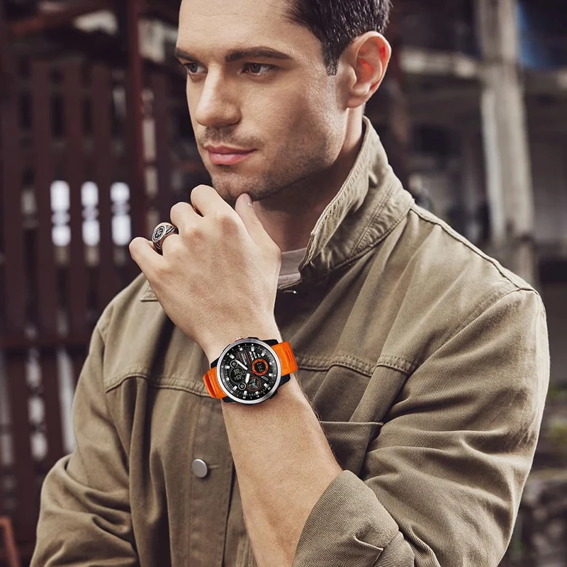 Findtime Men's Military Digital Watch Analog Quartz Waterproof Watches Sport Tactical Outdoor Electronic Multifunctional Wristwatch with Luminous Stopwatch Countdown Alarms Big Face