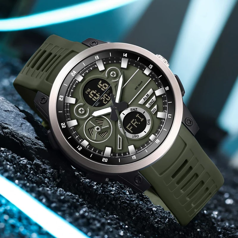 Findtime Men's Military Digital Watch Analog Quartz Waterproof Watches Sport Tactical Outdoor Electronic Multifunctional Wristwatch with Luminous Stopwatch Countdown Alarms Big Face