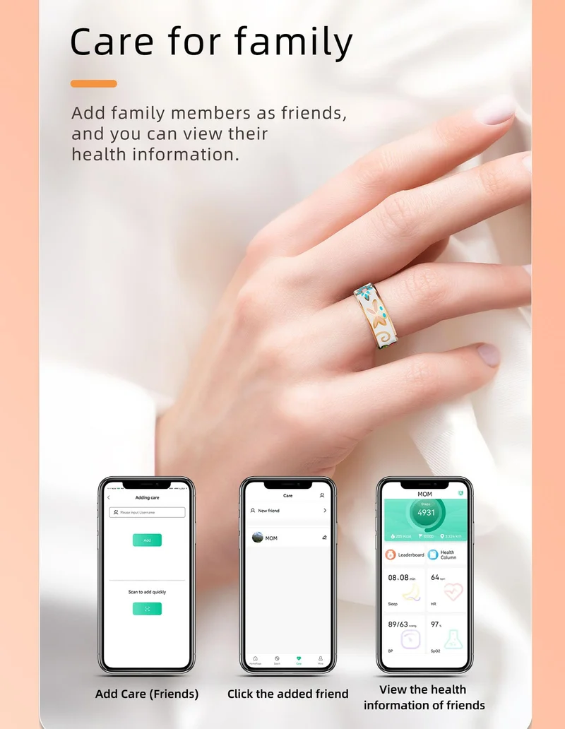 Ladies Smart Ring for Women Health Ring Blood Pressure Heart Rate Monitor Sleep Tracker Fitness Tracker Calories Step Counter Pedometer Gesture Control Waterproof Compatible with iOS Android Phones