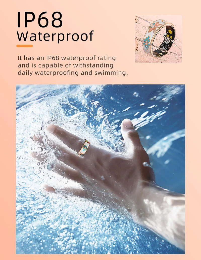 Ladies Smart Ring for Women Health Ring Blood Pressure Heart Rate Monitor Sleep Tracker Fitness Tracker Calories Step Counter Pedometer Gesture Control Waterproof Compatible with iOS Android Phones