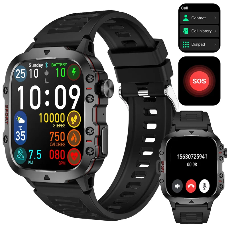 Smart Watch for Men (Answer/Make Calls), Rugged Smartwatch with Blood Pressure/Heart Rate/Sleep Monitor, Waterproof Step Tracker, 1.96" HD Screen for Android/iOS Phones