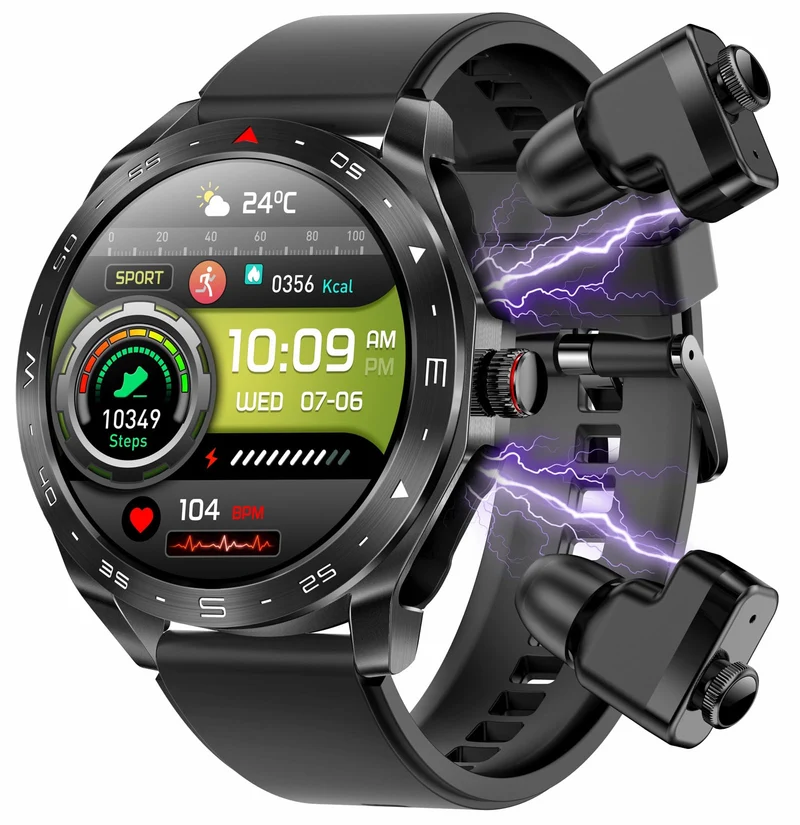 Smart Watches for Men with Wireless Earbuds Waterproof Men Watches HiFi Headphones Blood Pressure Monitor Heart Rate Monitor Sleep Tracker Bluetooth Call Fitness Tracker Step Counter for iOS Android