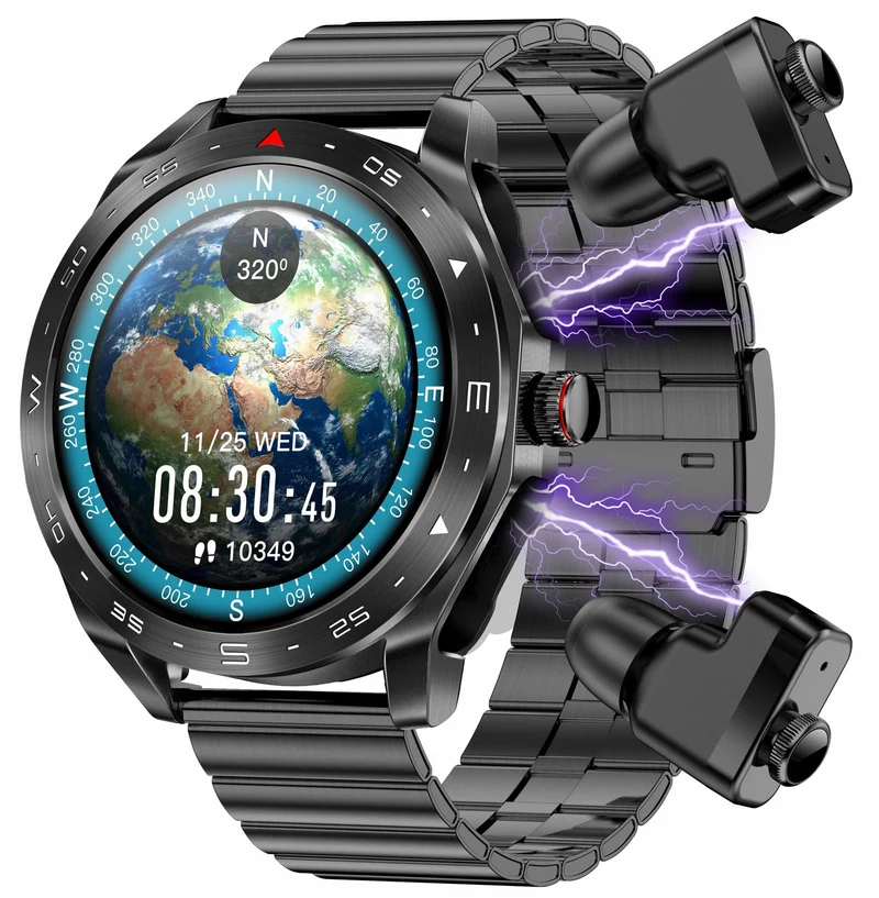 Smart Watches for Men with Wireless Earbuds Waterproof Men Watches HiFi Headphones Blood Pressure Monitor Heart Rate Monitor Sleep Tracker Bluetooth Call Fitness Tracker Step Counter for iOS Android