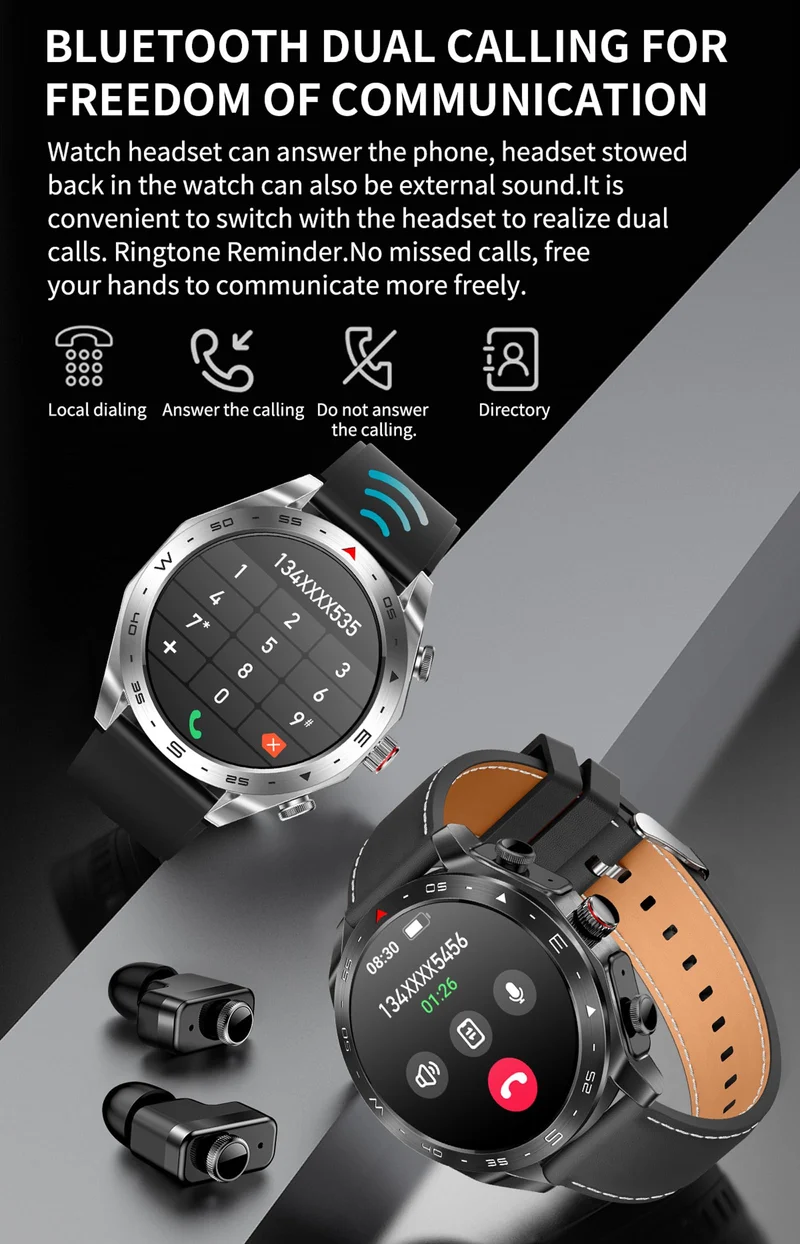 Smart Watches for Men with Wireless Earbuds Waterproof Men Watches HiFi Headphones Blood Pressure Monitor Heart Rate Monitor Sleep Tracker Bluetooth Call Fitness Tracker Step Counter for iOS Android