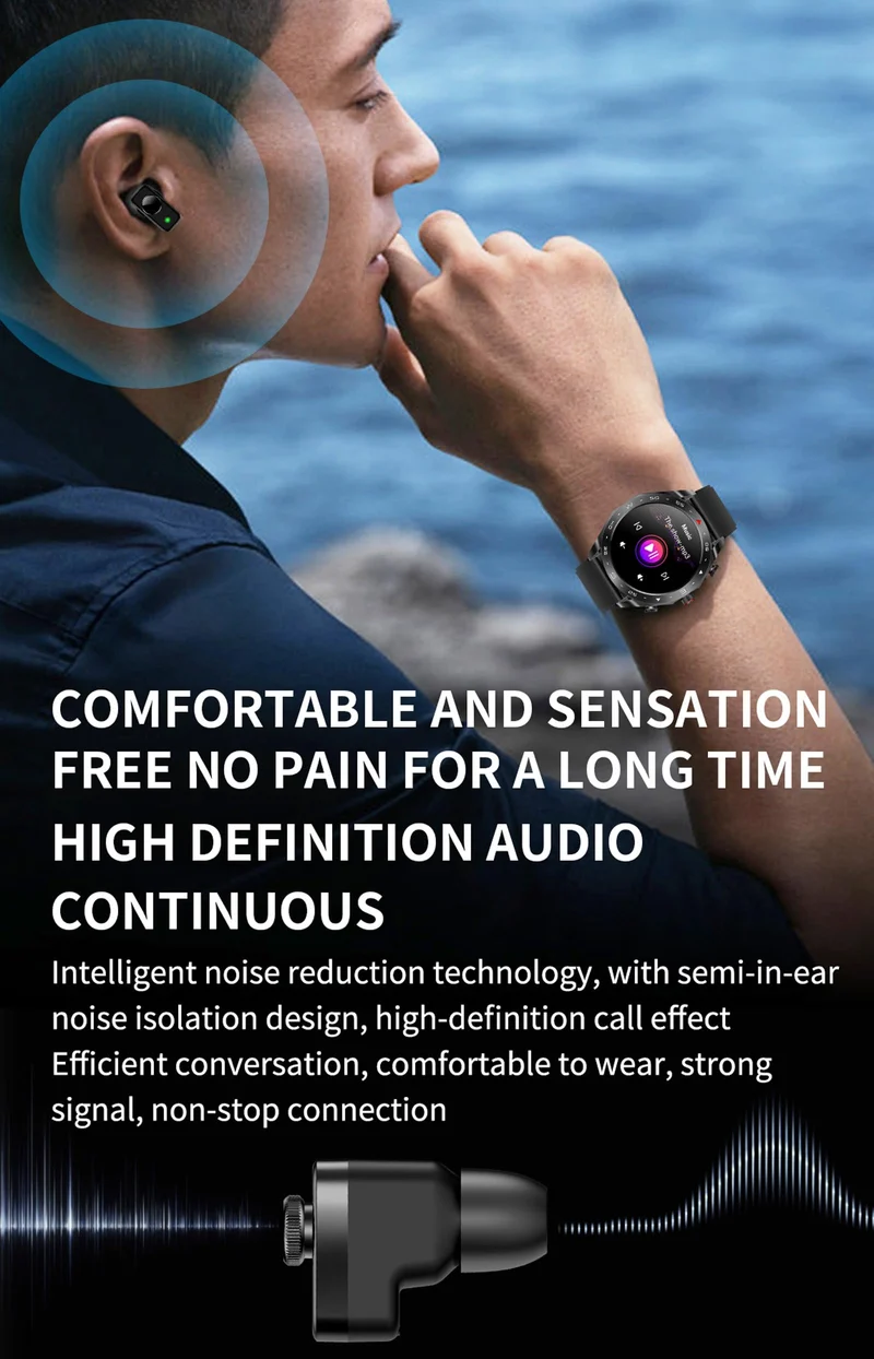 Smart Watches for Men with Wireless Earbuds Waterproof Men Watches HiFi Headphones Blood Pressure Monitor Heart Rate Monitor Sleep Tracker Bluetooth Call Fitness Tracker Step Counter for iOS Android