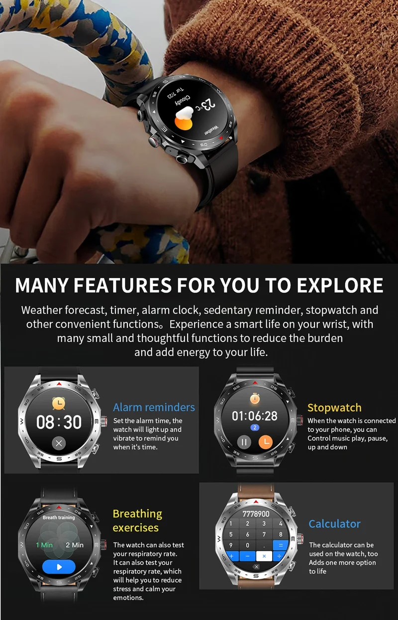 Smart Watches for Men with Wireless Earbuds Waterproof Men Watches HiFi Headphones Blood Pressure Monitor Heart Rate Monitor Sleep Tracker Bluetooth Call Fitness Tracker Step Counter for iOS Android