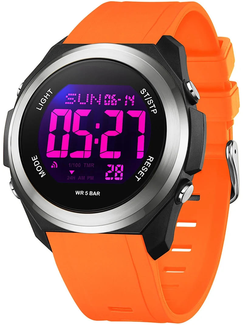 Findtime Watches for Women Digital LED Back Light Watch Women with Dual Time Zone Display Countdown Alarm Stopwatch Ultra-Thin Colorful Wristwatch