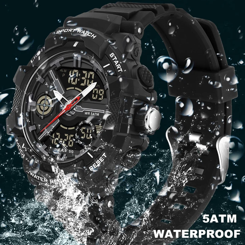 Findtime Men's Colorful Watches Sports Outdoor Waterproof Big Face Watch for Men with LED Alarm Date Dual Dial Time Stopwatch