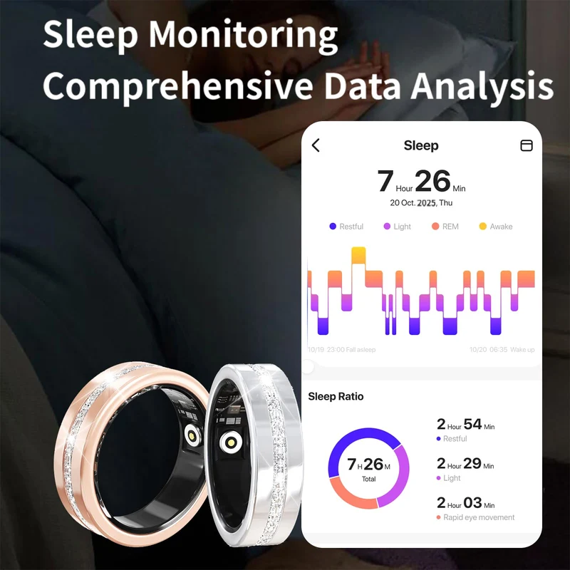 Smart Fitness Ring for Women Diamond Ring Activity Tracker Heart Rate Monitor Sleep Tracker Smart Rings Pedometer Step Counter Calorie Counter Exercise Ladies Rings for Women
