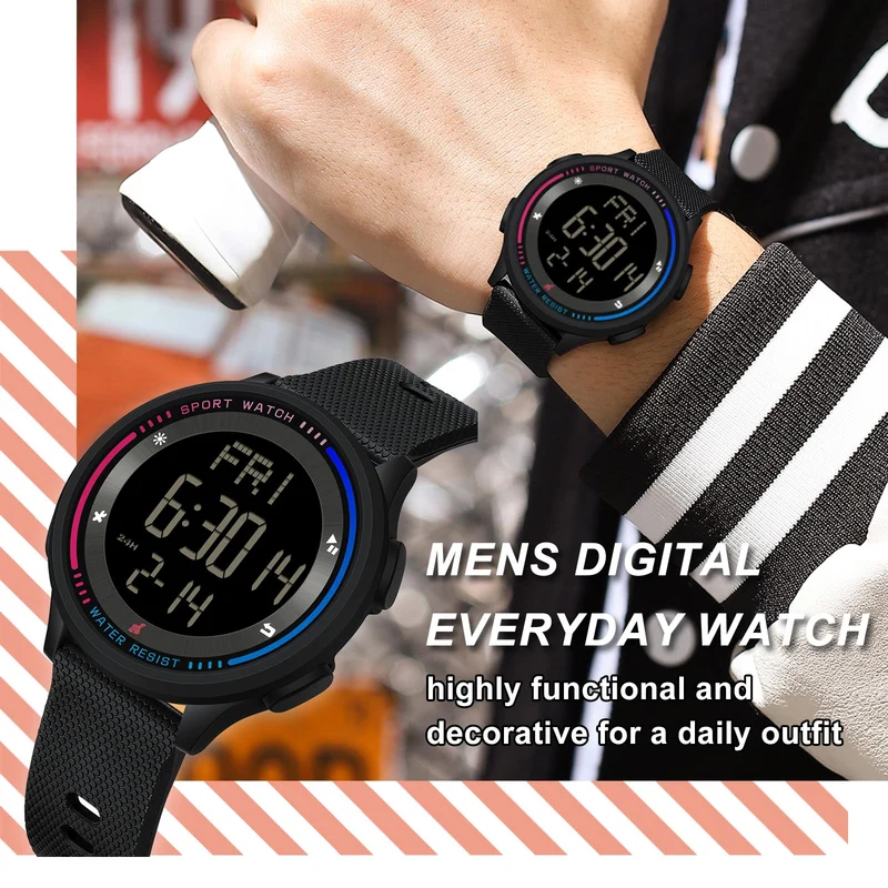 Findtime Sports Watches for Men Digital Waterproof Watch Alarm Clock Stopwatch Countdown Calendar Tactical Mens Watch Running Outdoor Relojes para Hombres Hiking Dual Time