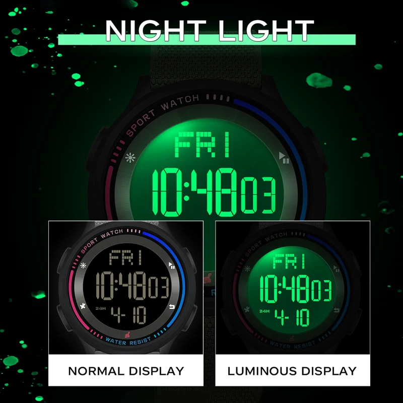 Findtime Sports Watches for Men Digital Waterproof Watch Alarm Clock Stopwatch Countdown Calendar Tactical Mens Watch Running Outdoor Relojes para Hombres Hiking Dual Time