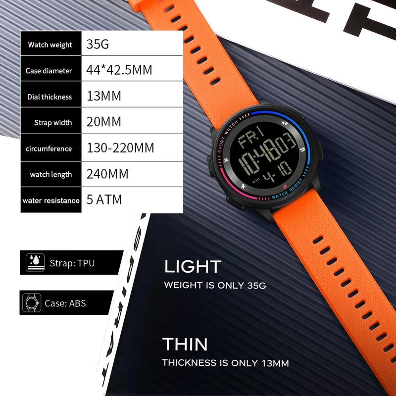Findtime Sports Watches for Men Digital Waterproof Watch Alarm Clock Stopwatch Countdown Calendar Tactical Mens Watch Running Outdoor Relojes para Hombres Hiking Dual Time