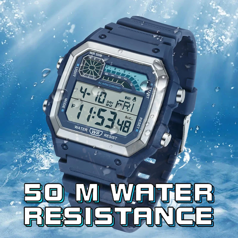 Findtime Digital Watches for Men Sports Tactical Waterproof Watch Multifunction LED Backlight Alarm Stopwatch Countdown Calendar Vintage Wristwatch