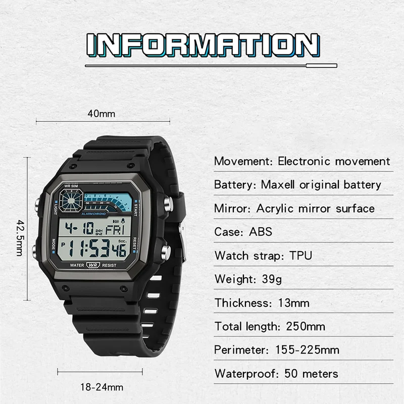 Findtime Digital Watches for Men Sports Tactical Waterproof Watch Multifunction LED Backlight Alarm Stopwatch Countdown Calendar Vintage Wristwatch