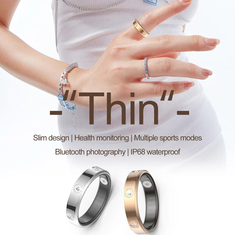 Smart Ring Ultra Narrow Heart Rate Monitor Comfortable Sleep Ring Health Fitness Tracker Pedometer Step Counter Calories Waterproof Ladies Smart Rings for Women Men