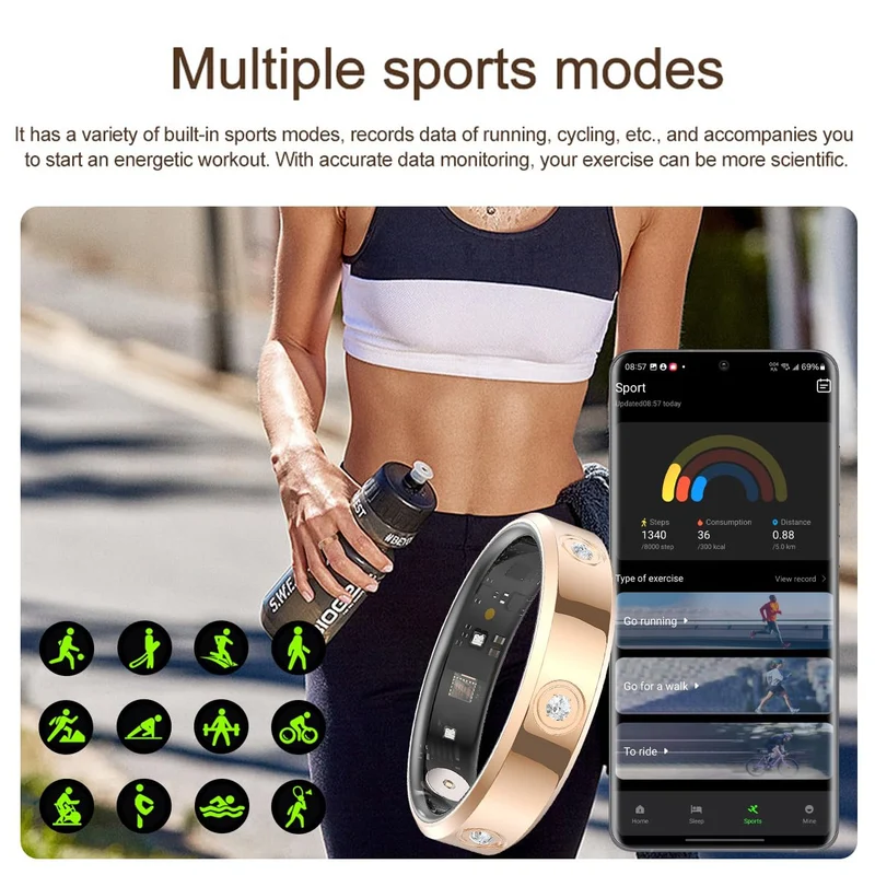 Smart Ring Ultra Narrow Heart Rate Monitor Comfortable Sleep Ring Health Fitness Tracker Pedometer Step Counter Calories Waterproof Ladies Smart Rings for Women Men