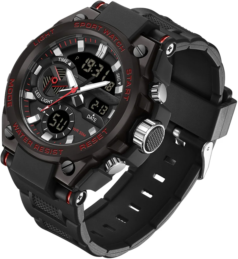 Findtime Mens Watches Military Tactical Watch for Men Digital Sports Electronics Relojes para Hombres Outdoor Stopwatch Waterproof Large Face Dual Dial Time Blue