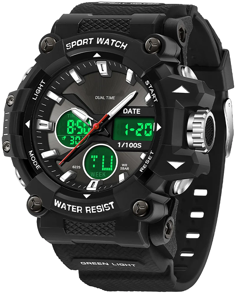 Findtime Mens Watches Sports Outdoor Watch for Men with Date Analog Digital LED Backlight Wristwatch Waterproof