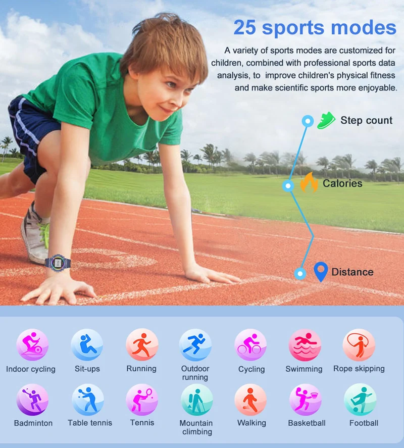 Smart Watch for Kids Smart Watches Heart Rate Monitor Sleep Monitor SNS Message Reminder Waterproof Pedometer Step Counter Calories 25+Sports Modes Alarm Remote Camera Music Control