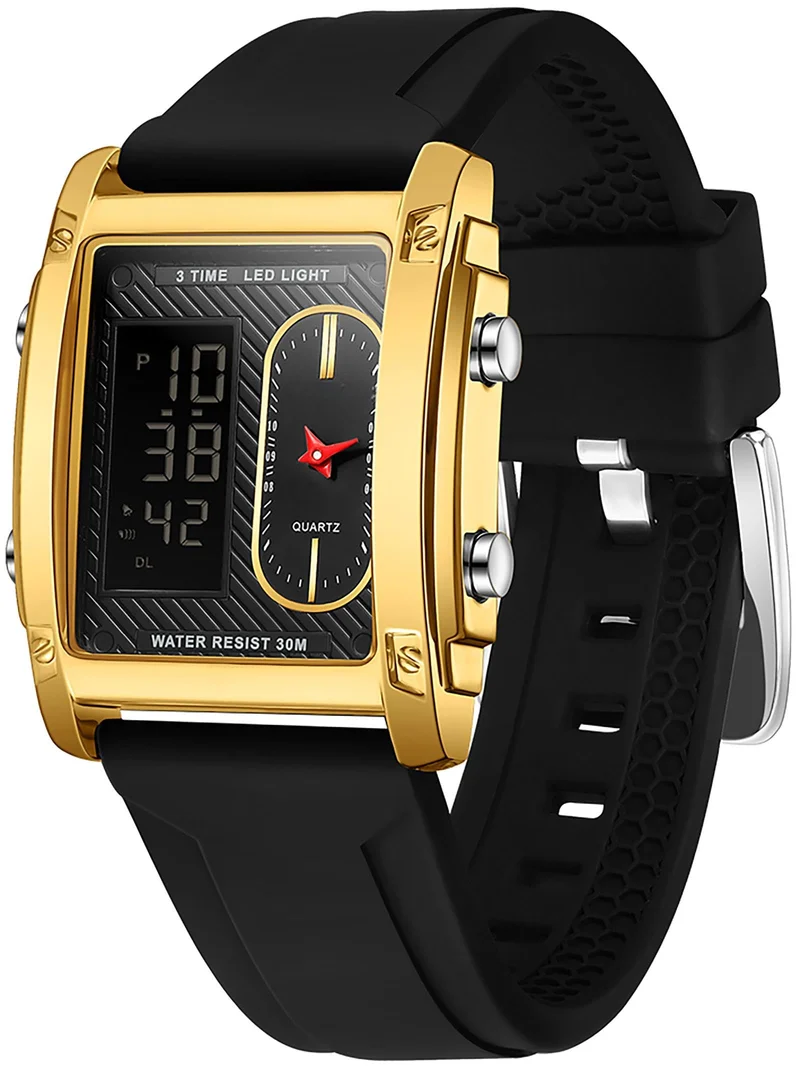 Findtime Cool Rectangle Watches for Men with Digital Analog Dual Time Relojes para Hombres Dress Unique Designer Sport Watch