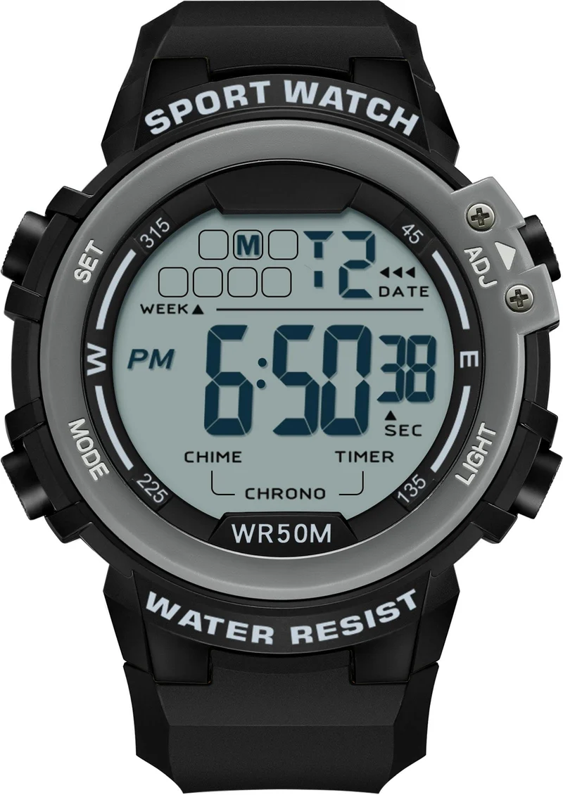 Findtime Sports Watches for Men Digital, Big Face LED Dial Easy to Read Time Wrist Watch with Countdown Timer Dual Time 5Bar Waterproof