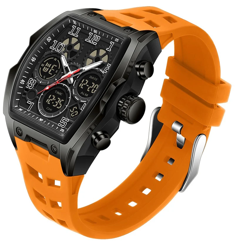 Findtime Mens Watches for Men Digital Analog Watch Triple Time Zone LED Backlight Alarm Stopwatch Silicone Strap 5ATM Waterproof for Travel/Sport/Business Easy Read Fashion Birthdays Gift for Him