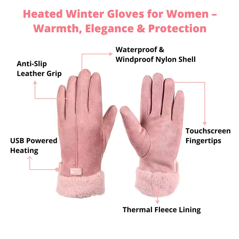 Heizbare Handschuhe für Damen UK – Damen Thermo wasserdichte Winterhandschuhe mit Touchscreen & USB wiederaufladbares warmes Design
