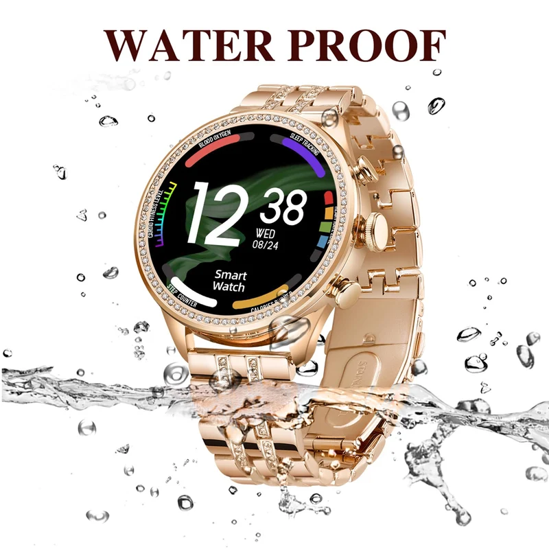 Rose Gold Ladies Smart Watch Bracelet Elegant Fitness Tracker Pedometer Calorie Sleep Monitor Heart Rate Exercise Stainless Steel Wristband