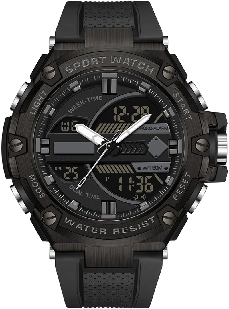 Findtime Running Mens Watches Military Tactics, 5ATM Waterproof Sports Outdoor Watch for Men Swimming Analog Digital Led Large Face Dual Dial Time Display Electronic Wristwatch White