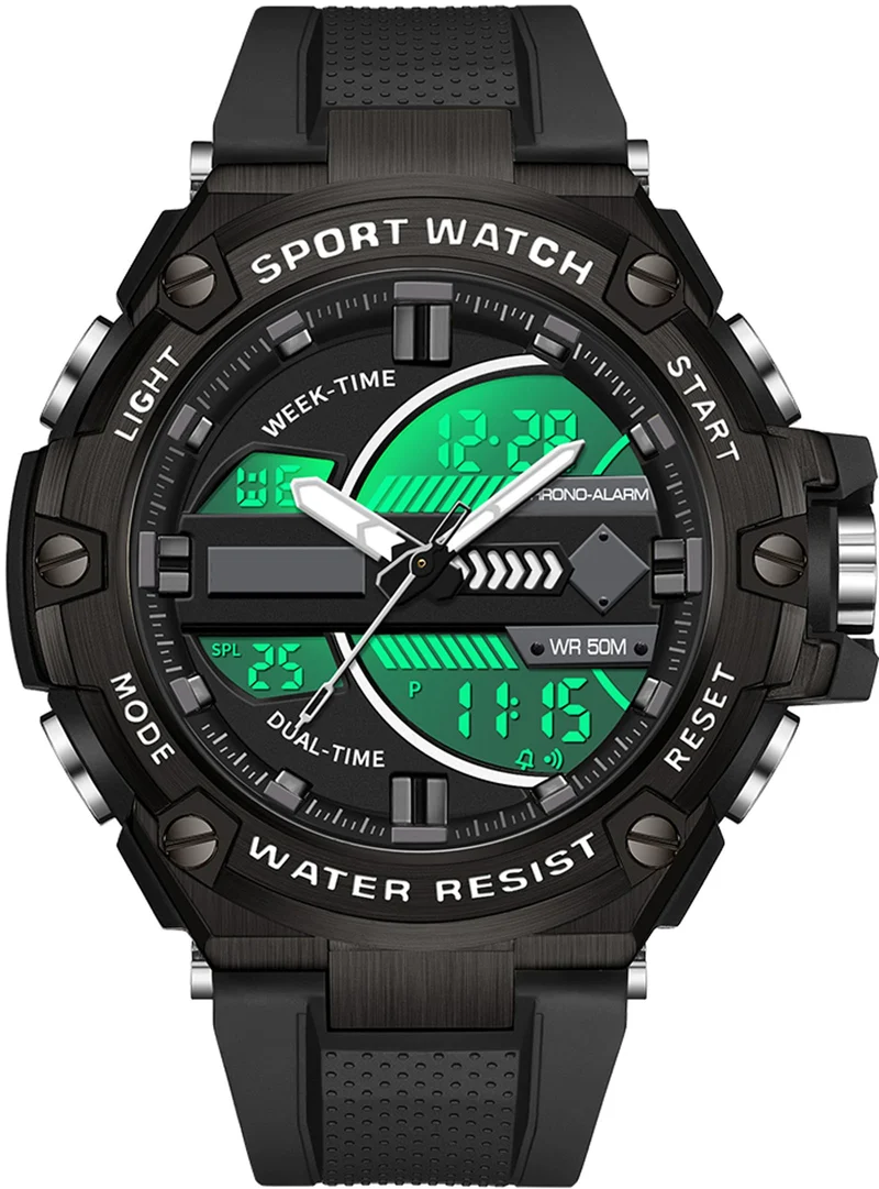 Findtime Running Mens Watches Military Tactics, 5ATM Waterproof Sports Outdoor Watch for Men Swimming Analog Digital Led Large Face Dual Dial Time Display Electronic Wristwatch White