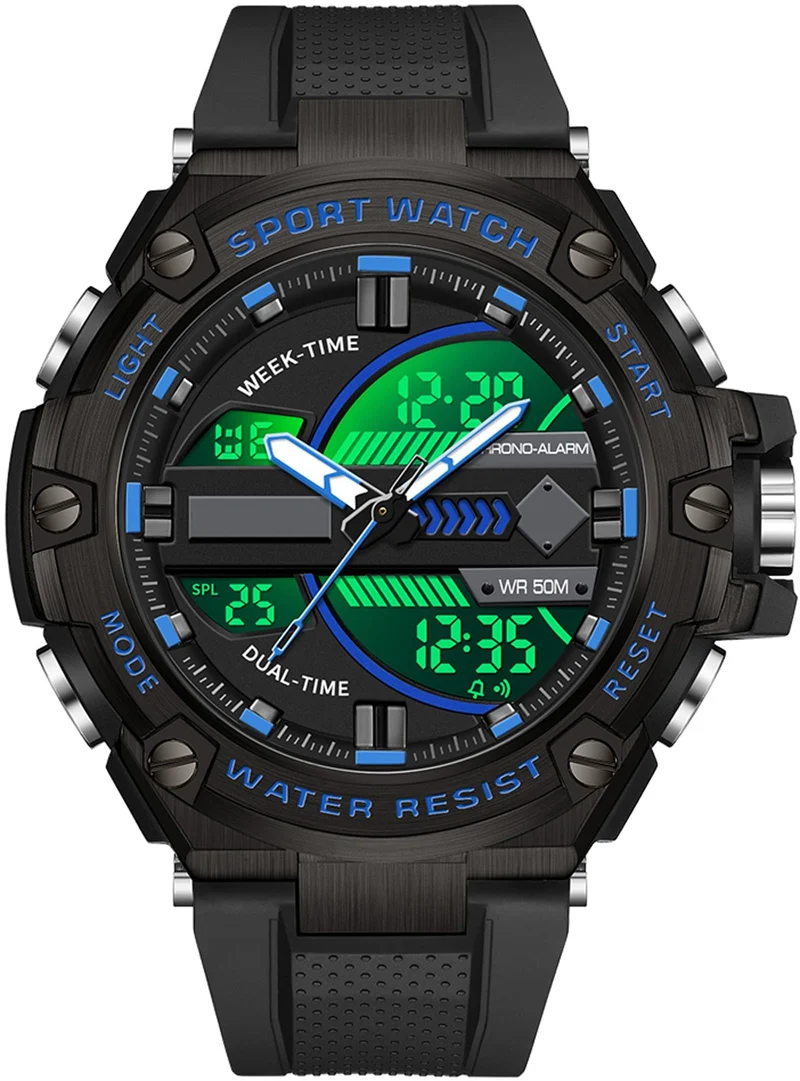 Findtime Running Mens Watches Military Tactics, 5ATM Waterproof Sports Outdoor Watch for Men Swimming Analog Digital Led Large Face Dual Dial Time Display Electronic Wristwatch White