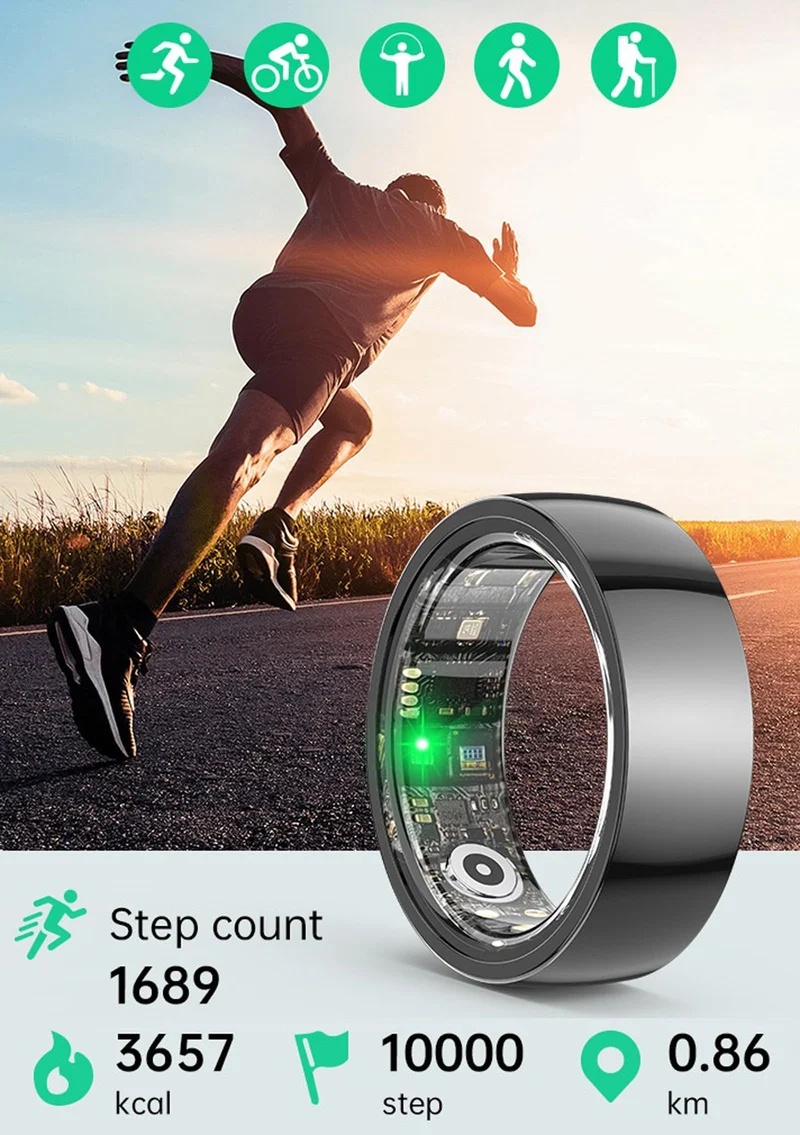 Smart Ring for Men Women Ceramics Smart Ring Blood Pressure Monitor Heart Rate Monitor Sleep Tracker Health Ring Fitness Tracker Pedometer Calories Step Counter Waterproof