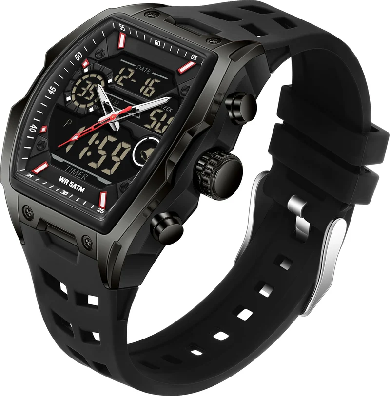Findtime Men's Watch Sport Waterproof Watches Military Square Digital Analog Wrist Watch Unique Fashion Tactical Watches with LED Stopwatch Countdown Alarm Curved Screen
