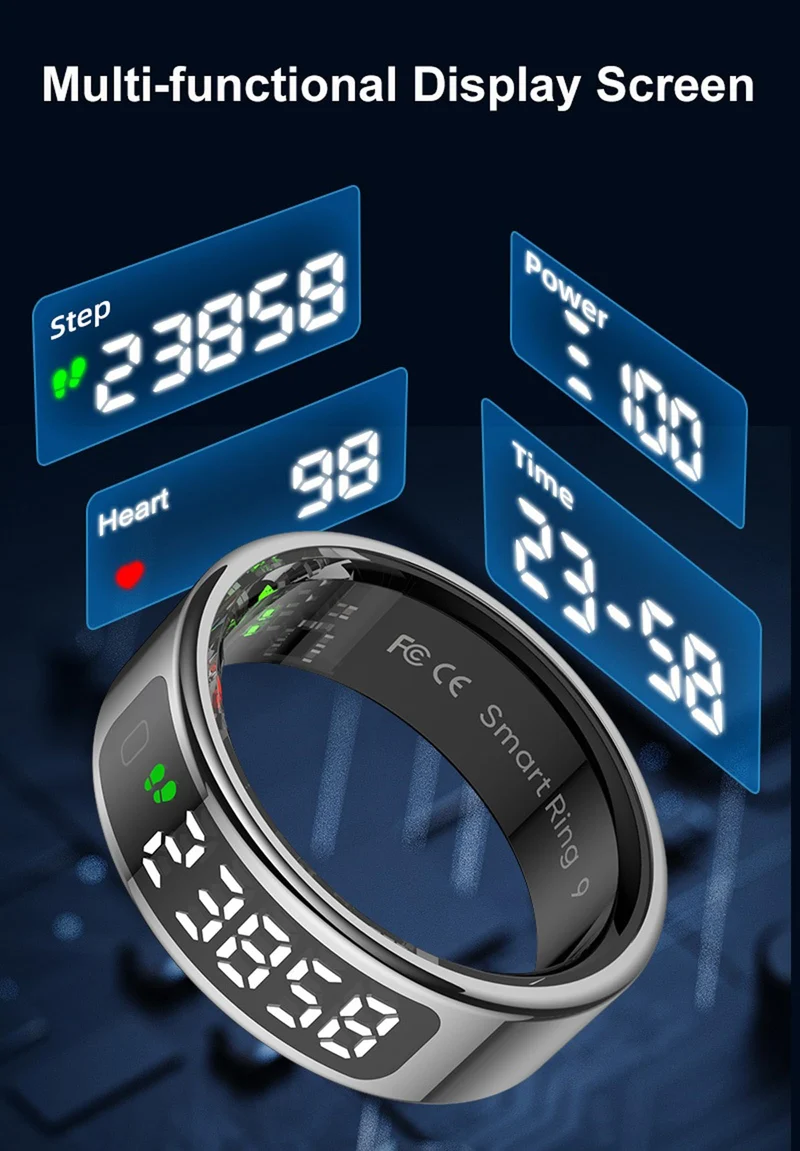 Smart Ring for Men Health Ring with Touchscreen Heart Rate Monitor Sleep Tracker Gesture Control for Scrolling Fitness Tracker Ring Pedometer IP68 Waterproof