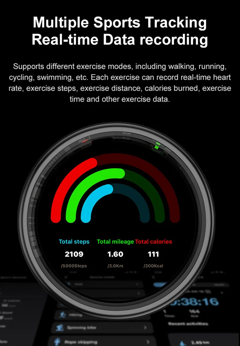 Smart Ring for Men Health Ring with Touchscreen Heart Rate Monitor Sleep Tracker Gesture Control for Scrolling Fitness Tracker Ring Pedometer IP68 Waterproof