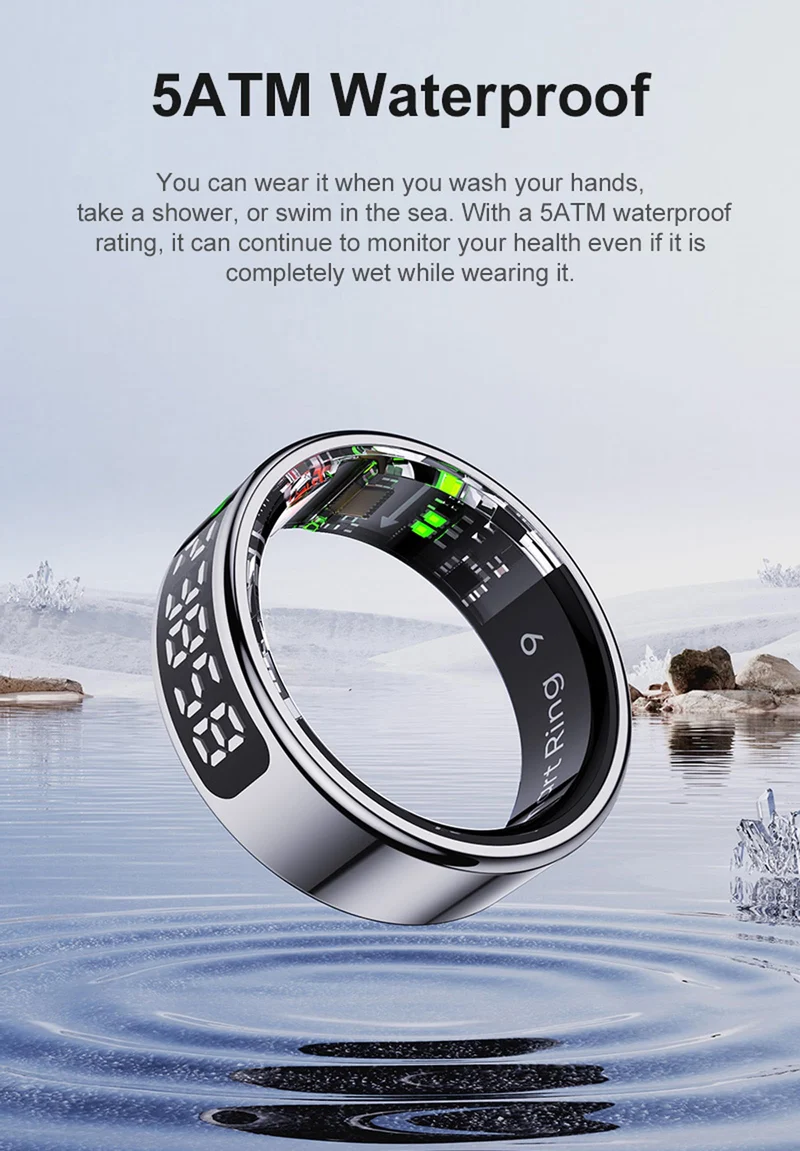 Smart Ring for Men Health Ring with Touchscreen Heart Rate Monitor Sleep Tracker Gesture Control for Scrolling Fitness Tracker Ring Pedometer IP68 Waterproof