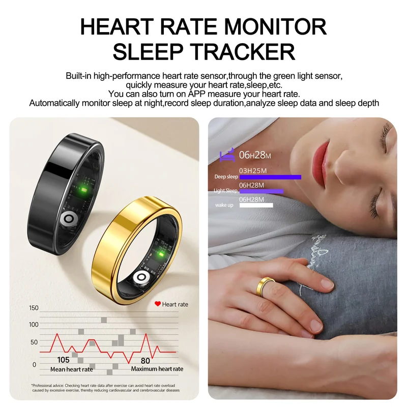 Smart Rings Ultra Thin Health Ring Heart Rate Sleep Rings Remote Control Scrolling Ring Scroller Step Counter Waterproof Smart Rings