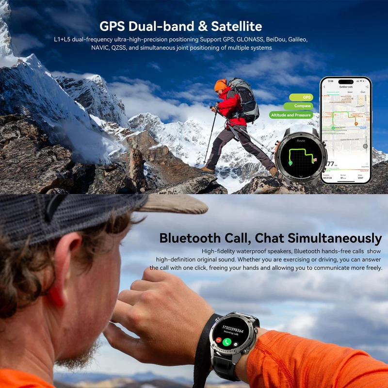 GPS Smart Watch Running Watches, Military Smart Watches with Bluetooth Call Heart Rate Monitor Pedometer Step Counter, Barometer Altitude Compass Smartwatches